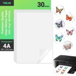 30 feuilles de papier autocollant en vinyle pour imprimante À jet dencre transparent autocollant sèche ... 30 feuilles de papier autocollant en vinyle pour imprimante À jet dencre transparent autocollant sèche ...