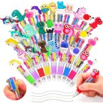 30 pcs mini stylo 4 couleurs en 1 mini stylo enfant r�tractable avec motifs cartoon pochette cadeau anniversai ...