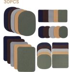 30 pi�ces - patchs en denim - patchs autocollants pour jeans - patchs ovales et rectangulaires - 5 couleurs ...