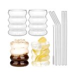 300ml verre a eau bulles avec paille lot de 4 verre stri vintage style forme de vague verres cannels ...