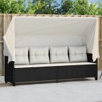 30698& bains de soleil avec auvent et coussins noir r�sine tress�e - l204 x p75 x h140 cm - tissu 100 ...