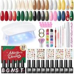 33 x uv gel nail kit 10 colours semi - permanent nail polish with lamp set white pink semi - permanent ...