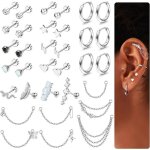 33pcs piercing oreille acier chirurgical boucles doreilles femme avec chane piercing helix hypoallergnique ...