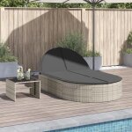 34180& bains de soleil double avec coussins gris clair r�sine tress�e - l110 x p200 x h78 cm - tissu ...