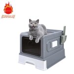 36 * 45. 5 * 32cm bac  litire pour chat (avec grattoir) avec couvercle rond design pratique gris.