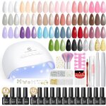 37pcs kit ongle gel uv complet avec lampe uv 22 couleurs vernis semi permanent avec 4 base coat top coat ...