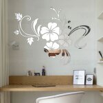 3d dcoration murale chambre stickers printemps hibiscus fleur nature miroir dcoratif mur autocollant ...