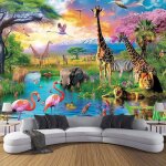 3d papier peint panoramique faune africaine soie 350x256cm girafe animale grandes murales poster pour ...