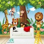 3d photo papier peint lion tigre girafe animal murale b�b� enfants chambre chambre pleine maison fond ...