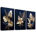 3pcs fleurs bleu et or cadre en bois impression sur toile tropical feuilles toile peinture image tableau ... 3pcs fleurs bleu et or cadre en bois impression sur toile tropical feuilles toile peinture image tableau ...