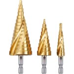3pcs foret fraise meche etagehss inox metal4 - 12 / 20 / 32mmtriangle conique titaneavec tige hexagonepour ...