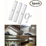 3pcs lampe dtecteur de mouvement, lampe de placard, usb rechargeable veilleuse led, 10 led lampe escalier ...