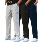 3pcs pantalon lin homme de costume coupe droite respirant casual pantalon pliss� l�ger couleur unie confortabl ...