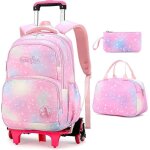 Sac  dos scolaire - f - 3pcs - rose - nylon haute densit - trolley