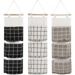 3pcs sac de rangement suspendu avec 3 poches(noir / gris / blanc) tagre mural en tissu panier pochette ...