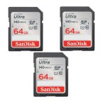 3pcs sandisk ultra sdxc uhs - i u1 64 go 140 mo / s full hd vido carte sdxc appareil photo camra