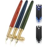 3pcs stylos - plume vintage en bois de luxe fabriqu�s � la main stylo - plume lisse de 05mm avec 12 cartouches ...