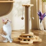 4 en 1 arbre � chat en bois - griffoir pour chat avec boules suspendues et jouets interactifspetit arbre ...