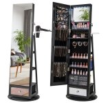 4 en 1 armoire � bijoux pivotante � 360� costway lumi�res led et miroir support de s�che - cheveux etag�res ...