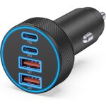 [4 en 1] chargeur de voiture usb c adaptateur allume - cigare � charge super rapide 4 ports 90w double ...
