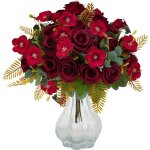 4 bouquets de fleurs artificielles dautomne roses fausses orange br�l� rouge fonc� pour centres de table ...