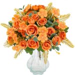 4 bouquets de fleurs artificielles dautomne roses artificielles orange br�l� pour centres de table de ...