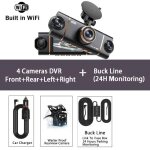 4 cam�ras dash cam voiture dvr wifi hd 1080p enregistreur vid�o 4 canaux vue avant pour la s�curit� 128g ...