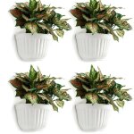 Lot de 4 jardini�res murales verticales en r�sine pp blanches 21x12x17 cm avec r�servoir deau
