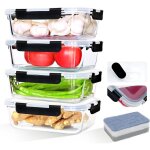 4 pice 1520ml boite conservation alimentaire rectanglesplat en verre avec couvercle hermtiques