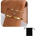 4 pices bracelets or pour femme acier inoxydable plaqu or 14 carats bracelets empilables figaro chane ...