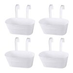 Lot de 4 pots de fleurs suspendus en m�tal blanc avec crochets amovibles et drainage