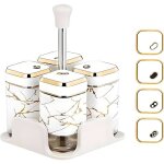 4 pi�ce square bocaux � �pices avec �tag�res - couvercle � �pices rotatif � 360� pot � epices en verre ...