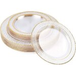 40 assiettes en plastique rigide premium avec bord dor� (2 tailles) - assiettes dor�es r�utilisables ...