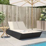 40901& bains de soleil double avec coussins noir r�sine tress�e - l118 x p200 x h83 cm - tissu 100 % ...