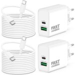 40w 2 - port chargeur usb c rapide + 3m cble pour iphone 17 / 17 air / 16 / 16e / 15 pro max plus ipad ...