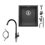 40x44cm Évier de cuisine sous plan inox + froide robinet noir 40x44cm Évier de cuisine sous plan inox + froide robinet noir