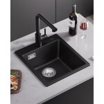 40x45cm vier de cuisine en granit - vier 1 bac noir avec ensemble de drainage - pour armoire de 40 ...