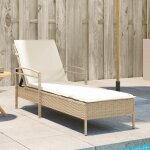 45865& bains de soleil avec coussin beige 63x200x81 cm r�sine tress�e - l63 x p200 x h81 cm - tissu 100 ...
