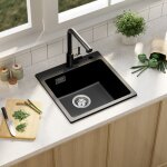 45x45cm vier de cuisine en granit - vier 1 bac noir avec ensemble de drainage - pour armoire de 45 ...