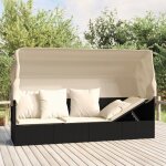 47548& lit de salon de jardin toit et coussins noir r�sine tress�e - l203 x p58 x h56 cm - tissu 100 ...