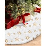 Jupe de sapin de nol - xvx - 120cm - blanc en peluche - dor - flocons de neige paillets