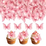 48 papillons roses comestibles pour d�coration g�teaux d?anniversaire mariage ou cupcakes label