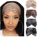 4pcs bandeau cheveux femme boho bandeaux vintage fleur imprim� hair bandeau cross nou� �lastique bande ...