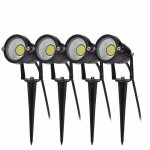 Lot 4 spots led jardin 5w cob ip65 � piquer orientables - blanc chaud inox & verre tremp�