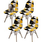 4pcs housse de chaise scandinaves extensible housse de chaise de salle  manger gomtrie noire et jaune ...