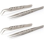 4pcs pince de precision pince brucelle 2 droites 2 courbes pince electronique antistatiques acier inoxydable ...