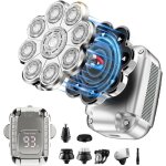 5 en 1 rasoirs � t�te 9d pour hommes chauves rasoir rotatif etanche ipx7 rechargeable ecran led argent ...