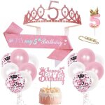 5 ans anniversaire d�coration pour fille echarpe et couronne 5 ans rose ballons anniversaire et bougie ...