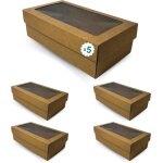 5 bo�tes cadeau en carton kraft 350x190x105mm avec fen�tre transparente parfait pour cadeaux