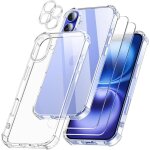 5 in 1 coque pour iphone 16 avec 2 verres tremps et 2 camra protecteur tui de protection antichoc ...